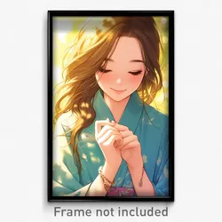 Anime Art Poster - Women Feeling Calm Wearing Forcing Bracelet