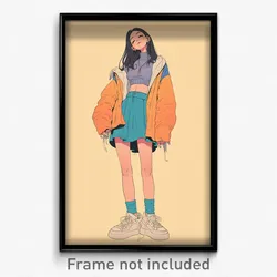 Art Poster - Woman Feeling Relieved Wearing Buoyant Alternative Clothes (Print)