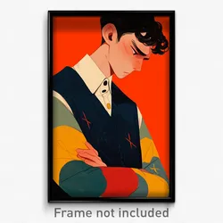 Art Poster - Boy Feeling Grouchiness Wearing Made Up Cardigan Vest (Print)