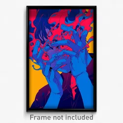Anime Art Poster - Man Feeling Worried Wearing Red Blue Gloves (Print)