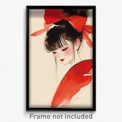 Anime Art Poster - Woman Feeling Positive Wearing Glaring Red Bow (Print)