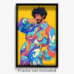 Art Poster - Man Feeling Self Confident, Wiry Multicolored Bodysuit (Print)
