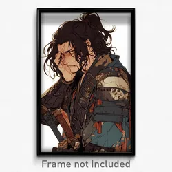 Anime Art Poster - Men Feeling Glumness Wearing Flustered Japanese Armor