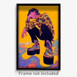 Anime Art Poster - Man Feeling Worried, Antique Multicolored Footwear (Print)