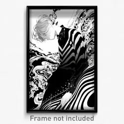 Anime Art Poster - Boy Feeling Carefree, Black And White Summer Uniform (Print)