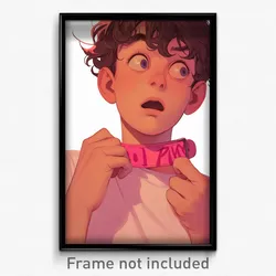 Art Poster - Boy Feeling Surprise Wearing Amusing Pink Collar (Print)
