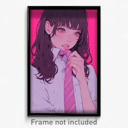 Anime Art Poster - Woman Feeling Curiosity Wearing Wavy Pink Necktie (Print)