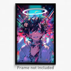 Anime Art Poster - Boy Feeling Content Wearing Angelic Popped Button (Print)