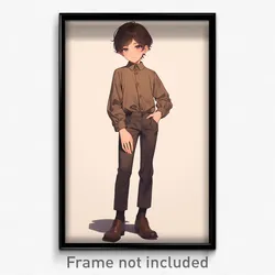 Anime Art Poster - Boy Feeling Suspense Wearing Small Brown Pants (Print)