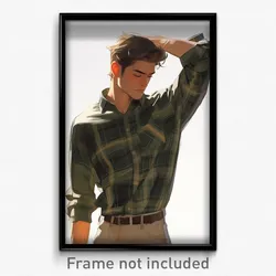 Art Poster - Boy Feeling Satisfaction Wearing Active Plaid Shirt (Print)