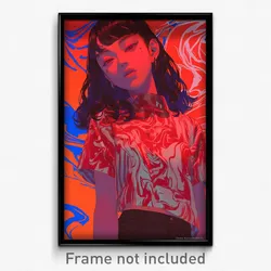 Anime Art Poster - Girl Feeling Indifference Wearing Steel Striped Shirt (Print)