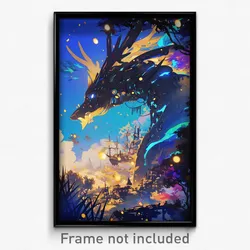 Art Poster - A Cybernetic Dragon Guarding A Treasure Trove