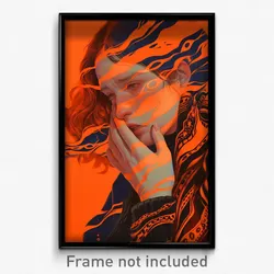 Art Poster - Woman Feeling Despair Wearing Notable Orange Scarf (Print)