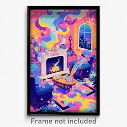Art Poster - Fluffy Fireplace (Psychedelic Trippy Weird 11x17 Print)