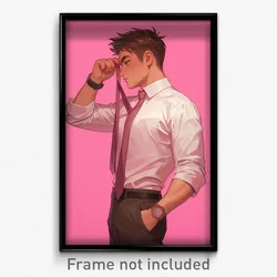 Art Poster - Boy Feeling Worthy Wearing Classic Pink Necktie (Print)