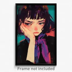 Art Poster - Girl Feeling Melancholy Wearing Silly Purple Neckerchief (Print)
