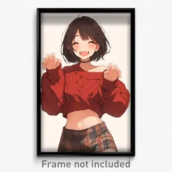 Anime Art Poster - Girl Feeling Excited, Accomplished Cropped Sweater (Print)