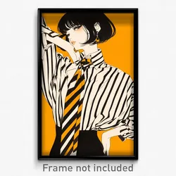 Art Poster - Woman Feeling Enthusiasm Wearing Modern Striped Necktie (Print)