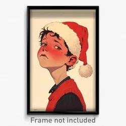 Art Poster - Boy Feeling Liking Wearing Gripping Santa Hat (Print)