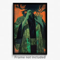 Art Poster - Boy Feeling Tenderness Wearing Mysterious Green Kimono (Print)