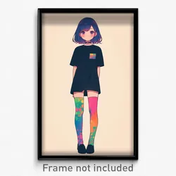 Anime Art Poster - Girl Feeling Remorse, Multicolored Gradient Legwear (Print)