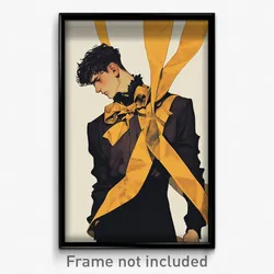 Art Poster - Man Feeling Homesickness Wearing Grandiose Yellow Ribbon (Print)