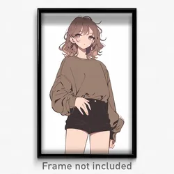 Anime Art Poster - Girl Feeling Discombobulated, Royal Brown Shorts (Print)