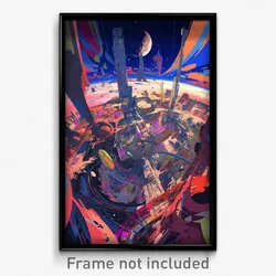 Art Poster - Bustling Spaceship (Psychedelic Trippy Weird 11x17 Print)