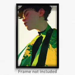Art Poster - Boy Feeling Grief Wearing Flowery Green Neckwear (Print)