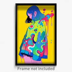 Art Poster - Girl Feeling Enjoyment Wearing Pretty Multicolored Jacket (Print)