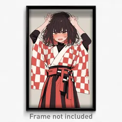 Art Poster - Girl Feeling Fury Wearing Creative Checkered Kimono (Print)