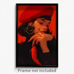 Art Poster - Girls Feeling Love Wearing Red Hat Feather