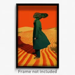 Art Poster - Woman Feeling Calmness Wearing Thrifty Green Coat (Print)