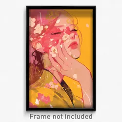 Art Poster - Woman Feeling Caring Wearing Astonishing Cherry Blossoms (Print)