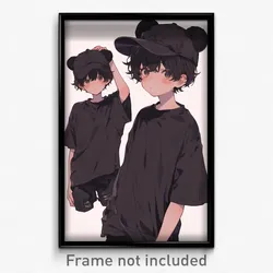 Anime Art Poster - Boys Feeling Optimistic Wearing Wasteful Black Headwear