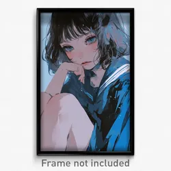 Anime Art Poster - Girl Feeling Melancholy, Tremendous Blue Sailor Collar
