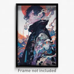 Anime Art Poster - Boy Feeling Sentimentality Wearing Silly Black Coat (Print)