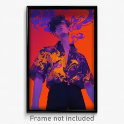 Anime Art Poster - Boy Feeling Dislike Wearing Orange Purple Shirt (Print)