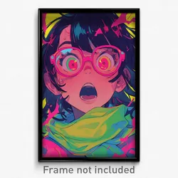 Anime Art Poster - Woman Feeling Shocked Wearing Pink Green Scarf (Print)