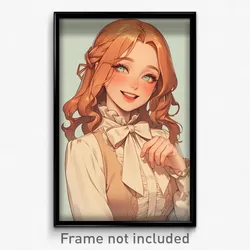 Anime Art Poster - Girl Feeling Delighted Wearing Cute White Bowtie (Print)