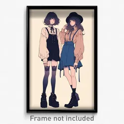 Art Poster - Girls Feeling Tired Wearing Faded Ribbon Trimmed Clothes