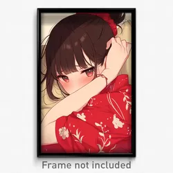 Anime Art Poster - Girl Feeling Alarm Wearing Merry Red Scrunchie (Print)