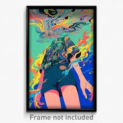 Anime Art Poster - Girl Feeling Enlightened Wearing Gray Blue Shorts (Print)