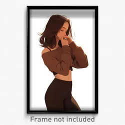 Art Poster - Girl Feeling Guilt Wearing Brown Yoga Pants (Print)