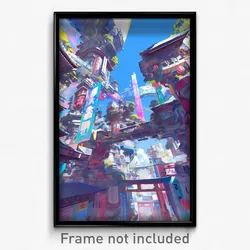 Art Poster - Glitchy Anime Architecture (Psychedelic Trippy Weird 11x17 Print)