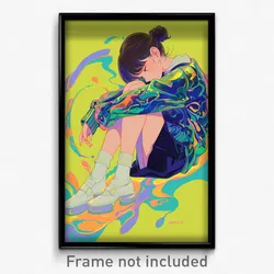 Anime Art Poster - Woman Feeling Envy Wearing Glossy White Socks (Print)
