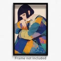 Anime Art Poster - Woman Feeling Troubled, Agile Patchwork Clothes (Print)
