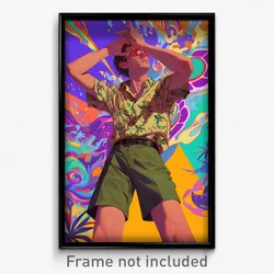 Art Poster - Man Feeling Pleased Wearing Bronze Green Shorts (Print)