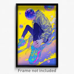 Anime Art Poster - Man Feeling Enlightened, Bubbly Multicolored Footwear (Print)