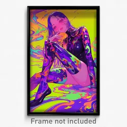 Art Poster - Girl Feeling Idleness Wearing Glum Purple Bodysuit (Print)